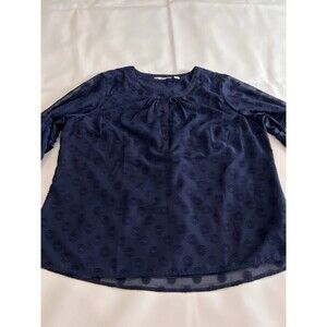 Isaac Mizrahi Live Navy Blue Polka Dots Tunic Sheer Blouse Size 20W